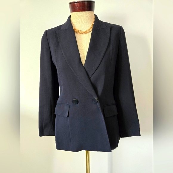 MASSIMO DUTTI Women's Navy Fitted Double-Breasted Blazer. Size 2 - Picture 1 of 15